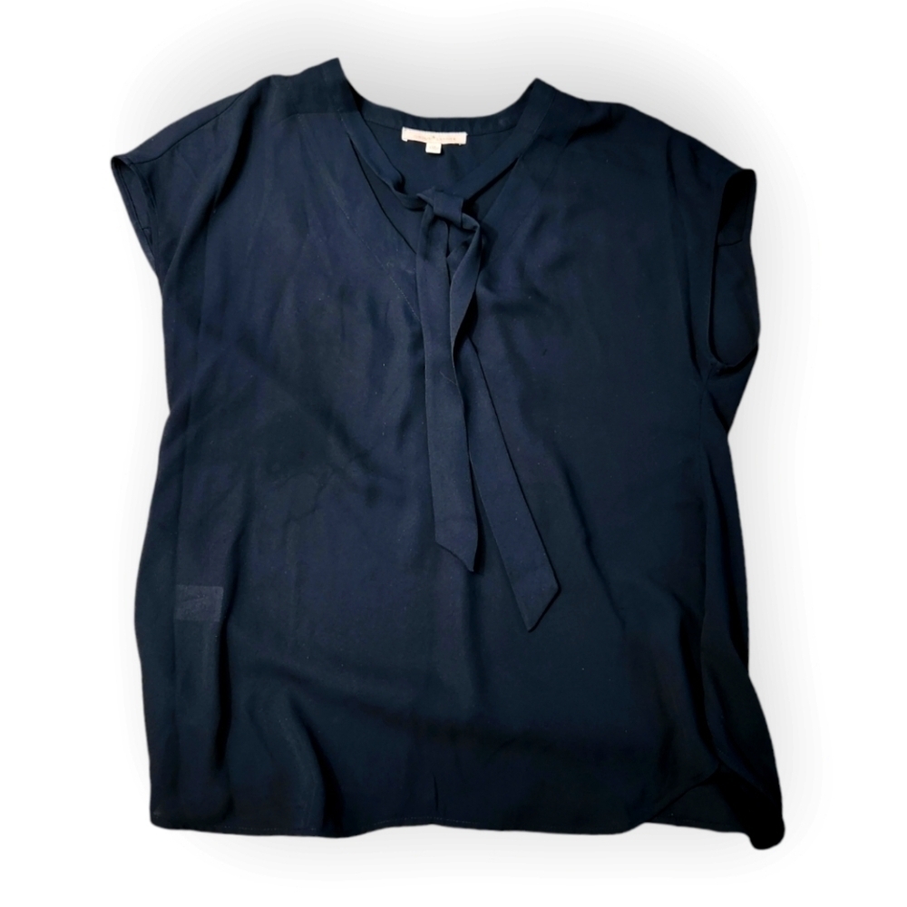 Gibson*Latimer Black Tie Neck Blouse Medium